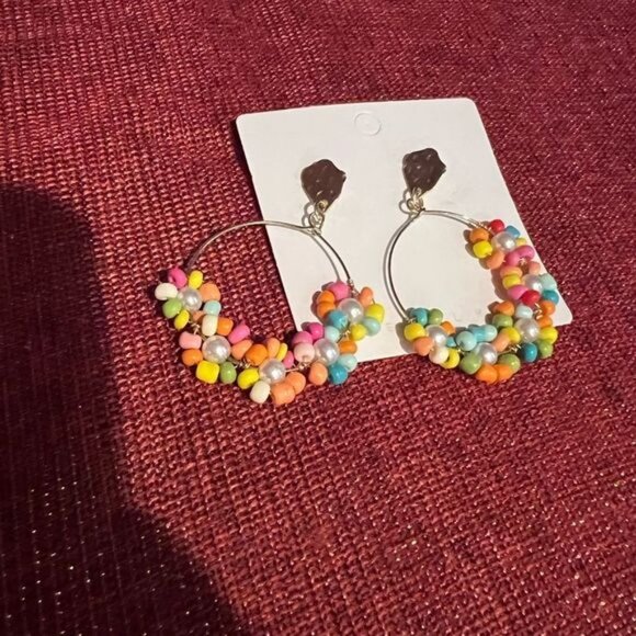 Bohemian Multicolor Hoop Beaded Earrings - Picture 3 of 4